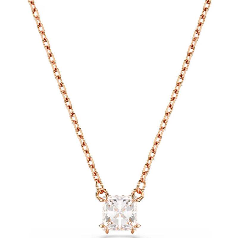Swarovski Stilla pendant, Square cut, White, Rose gold-tone plated