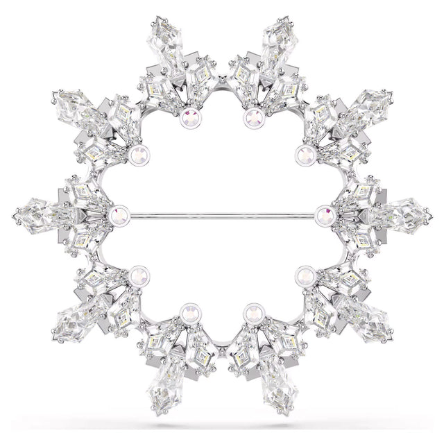 Swarovski Idyllia brooch, Mixed cuts, Snowflake, White, Rhodium plated