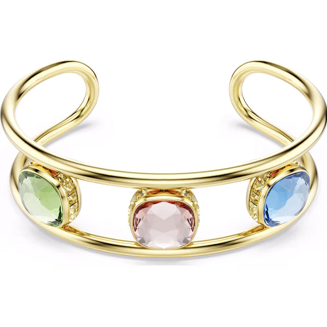 Swarovski Chroma cuff, Cushion cut, Green, Gold-tone plated, Medium