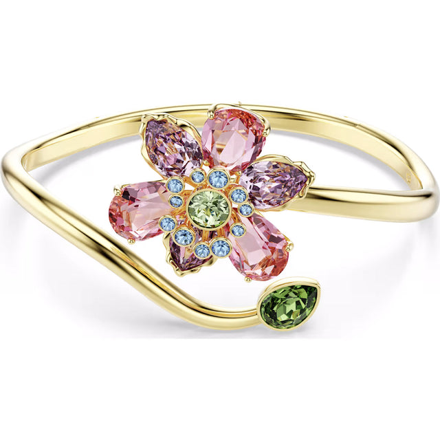 Swarovski Idyllia bangle, Mixed cuts, Flower, Multicolored, Gold-tone plated, Medium