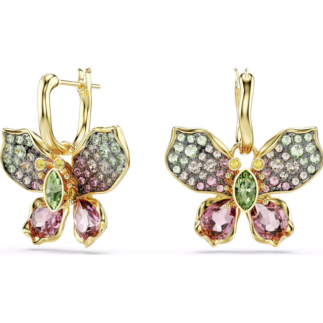 Swarovski Idyllia drop earrings, Mixed cuts, Pavé, Butterfly, Multicolored, Mixed metal finish