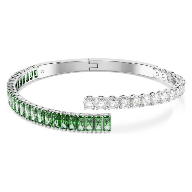 Swarovski Matrix bangle, Mixed cuts, Green, Rhodium plated
