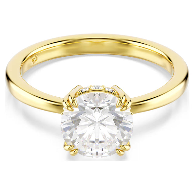 Swarovski Stilla Attract cocktail ring, Round cut, White, Size 52,  Gold-tone plated