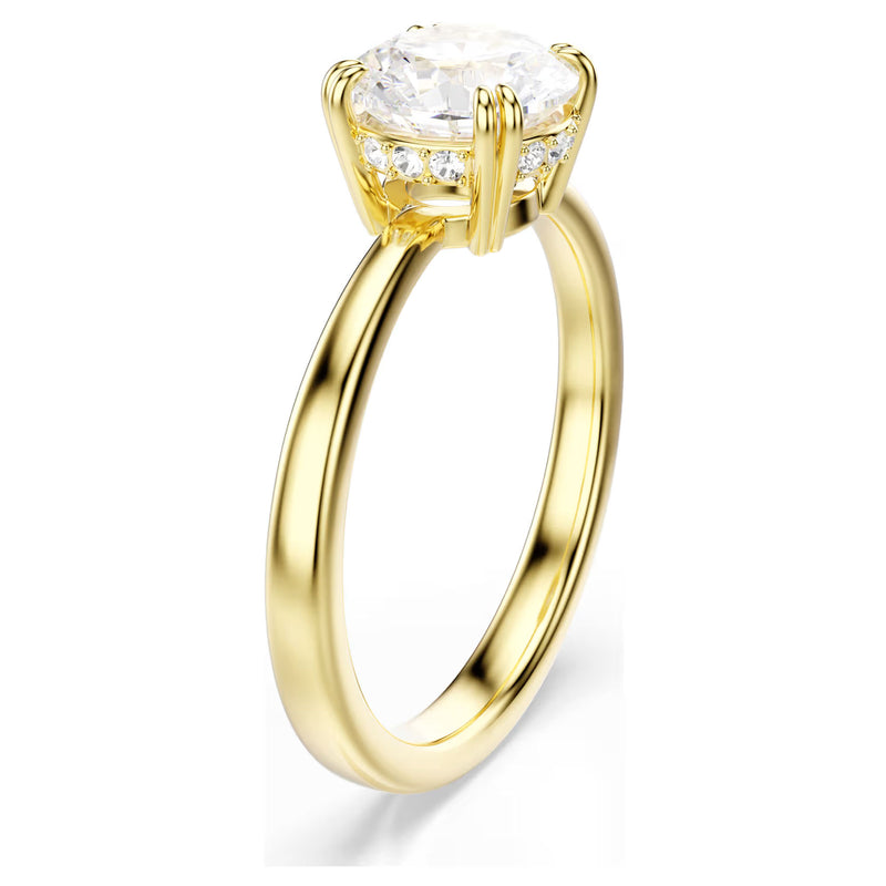 Swarovski Stilla Attract cocktail ring, Round cut, White, Size 52,  Gold-tone plated