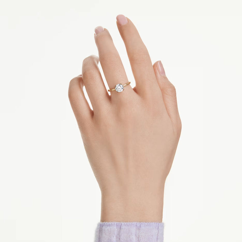 Swarovski Stilla Attract cocktail ring, Round cut, White, Size 52,  Gold-tone plated