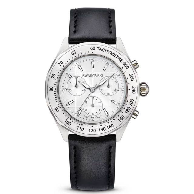 Swarovski Dextera Watch, Swiss Made, Leather bracelet, Silver tone, Stainless Steel