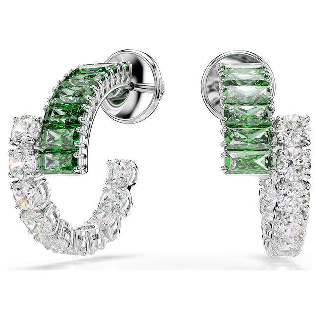 Swarovski Matrix hoop earrings, Mixed cuts, Green, Rhodium plated