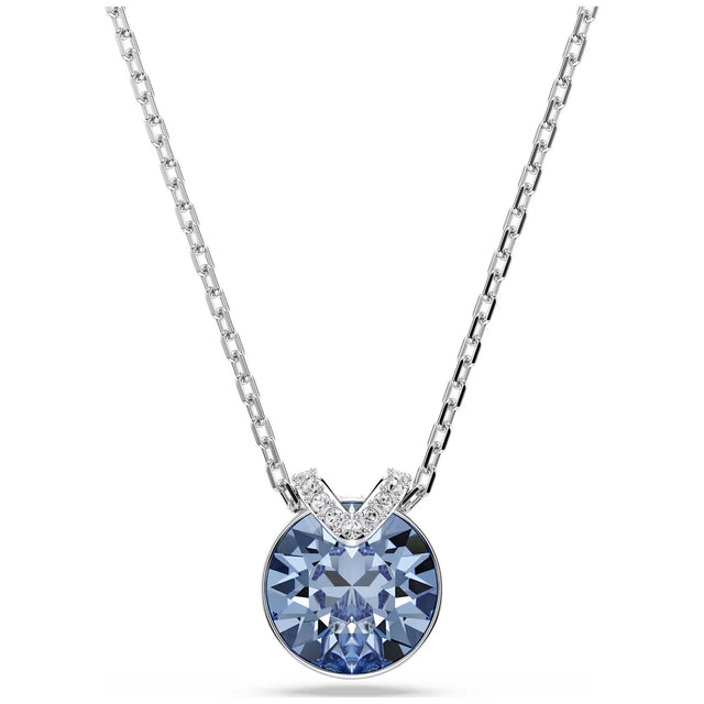 Swarovski Bella V pendant, Round cut, Blue, Rhodium plated