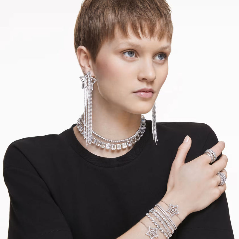 Swarovski Imber Emily Tennis bracelet, Round cut, Black, Rhodium plated