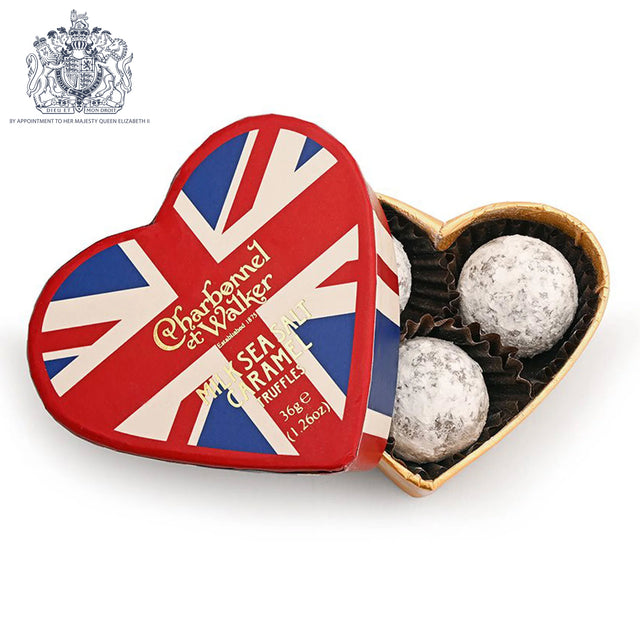 Charbonnel et Walker Union Jack Milk Sea Salt Caramel Chocolate Truffles, Mini Heart