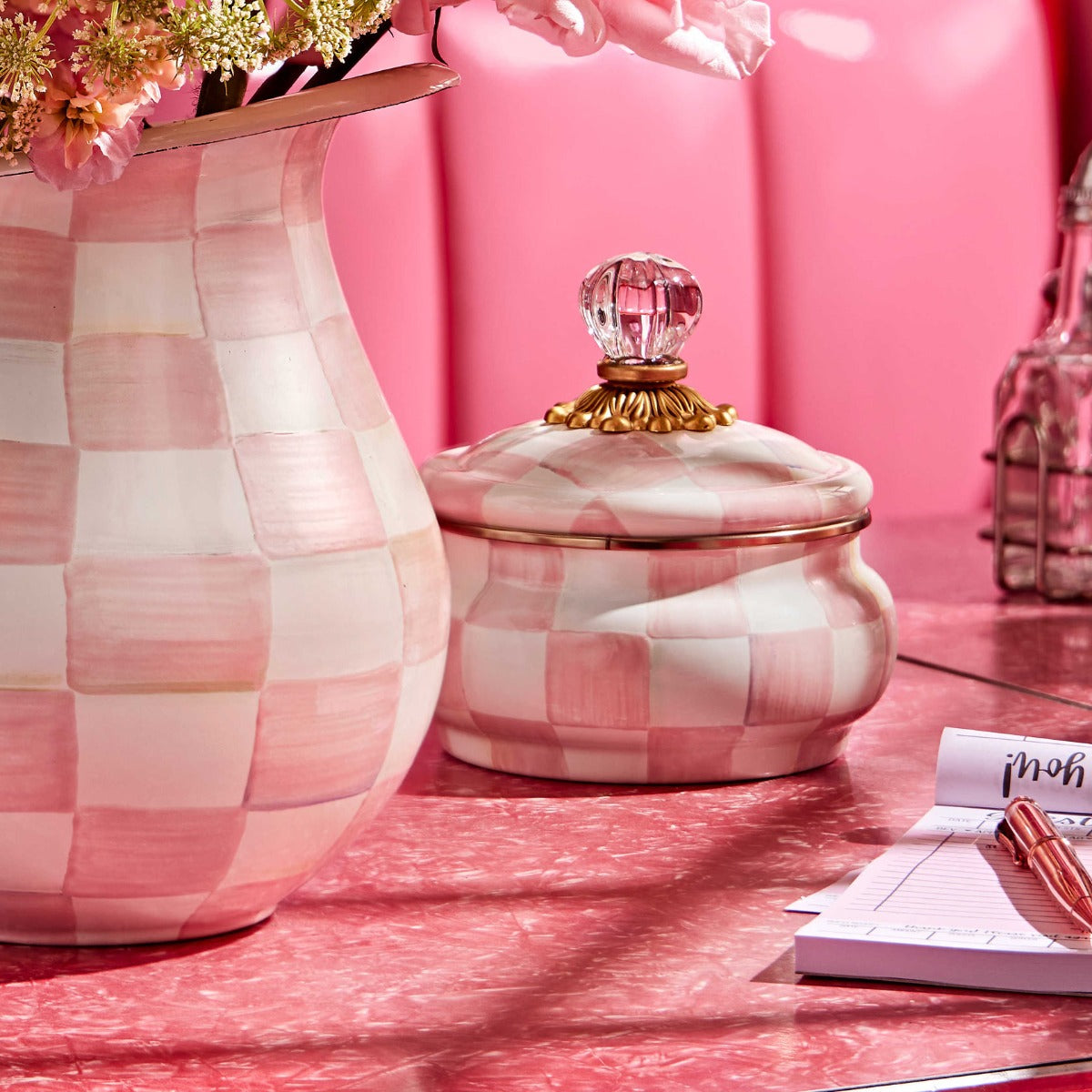 Mackenzie-Childs Rosy Check Squashed Pot – David Shuttle Ltd