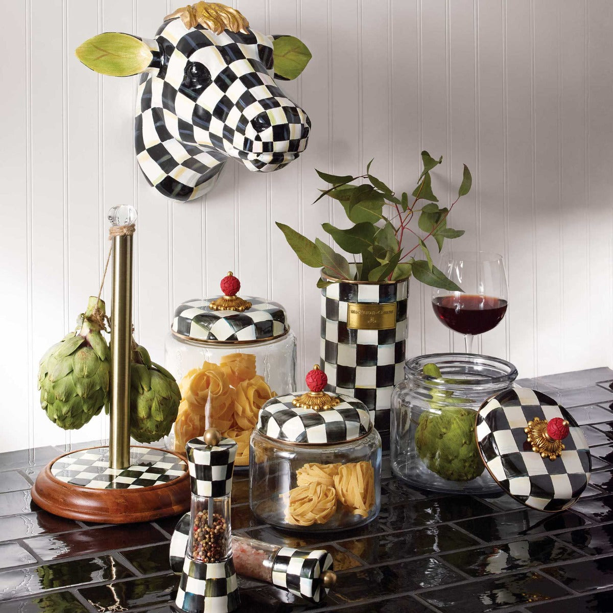 Mackenzie-Childs Courtly Check Wood Paper Towel Holder – David