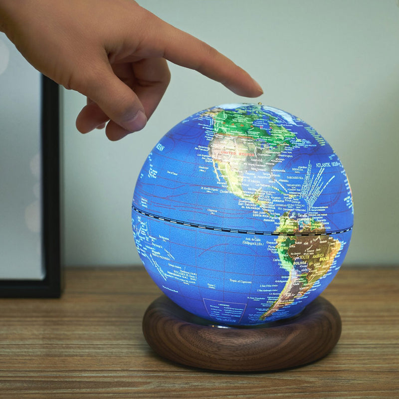 Gingko Atlas Globe Lamp, Mini Dark Ocean Blue, Walnut Base