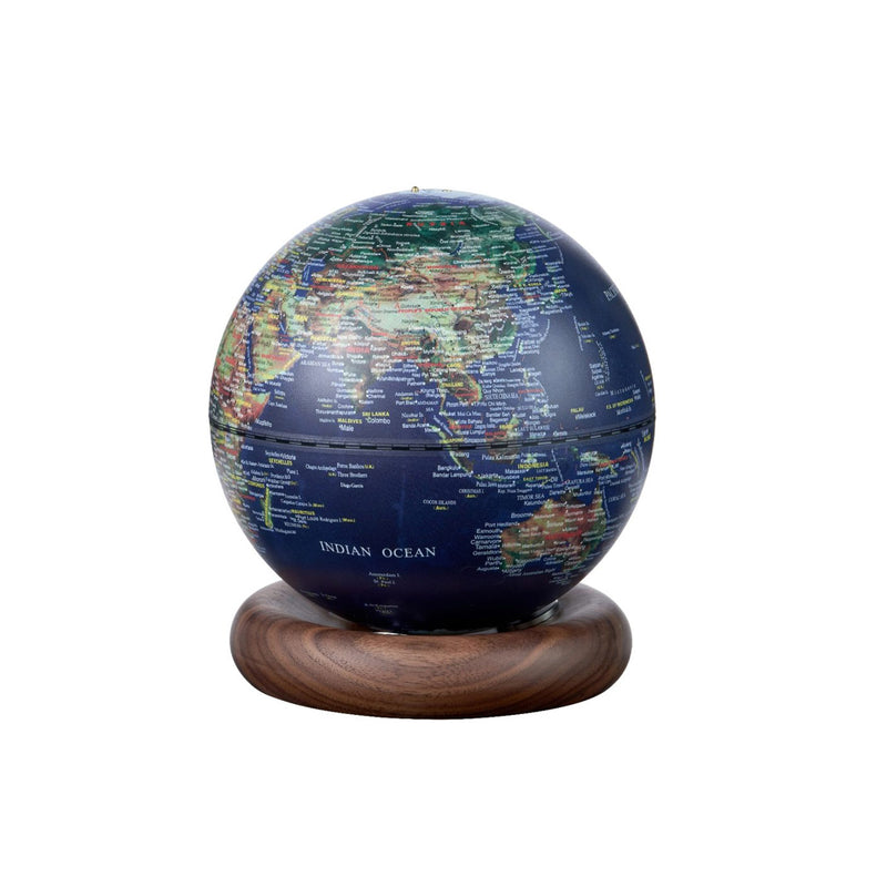 Gingko Atlas Globe Lamp, Mini Dark Ocean Blue, Walnut Base