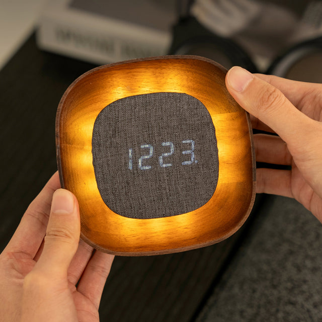 Gingko Lumos Clock, Square Walnut