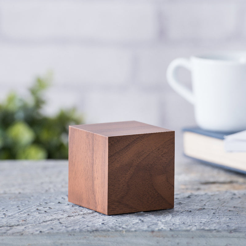 Gingko Wooden Cube Click Clock, Walnut / Red LED