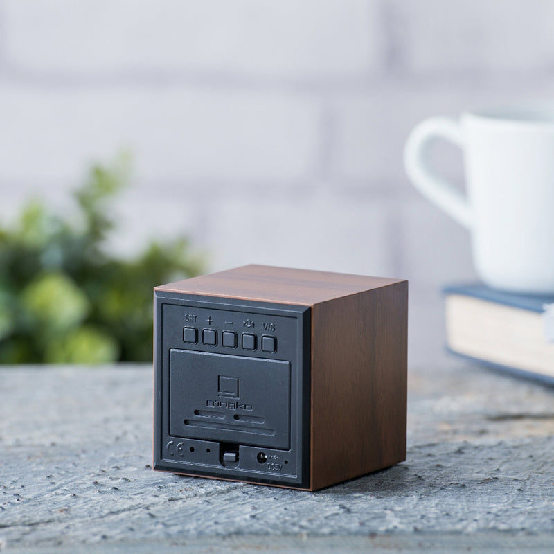 Gingko Wooden Cube Click Clock, Walnut / Red LED