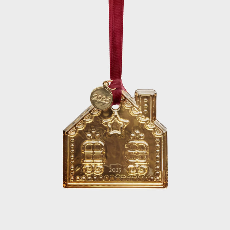 Orrefors Annual Holiday Ornament Gingerbread House 2025, 21K Gold