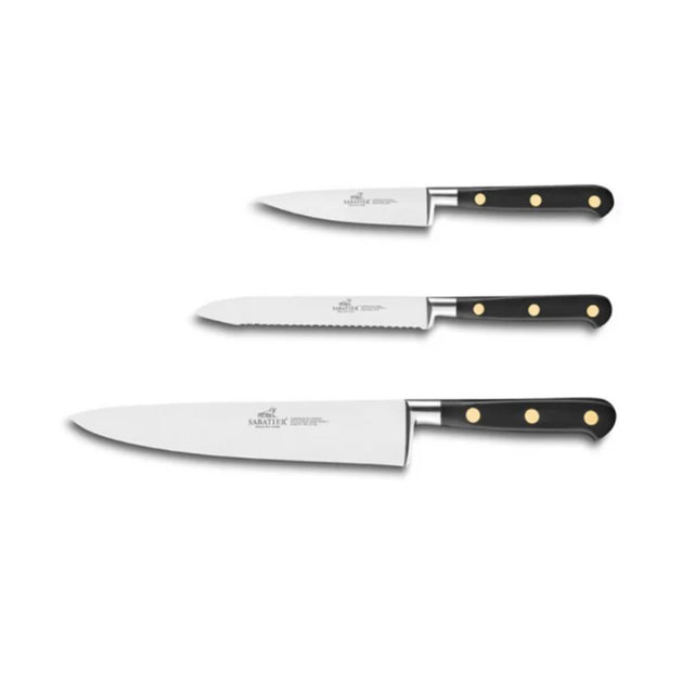 Sabatier 3pc 10cm Paring 13cm Utility 20cm Chef Knife Set - Ideal Brass
