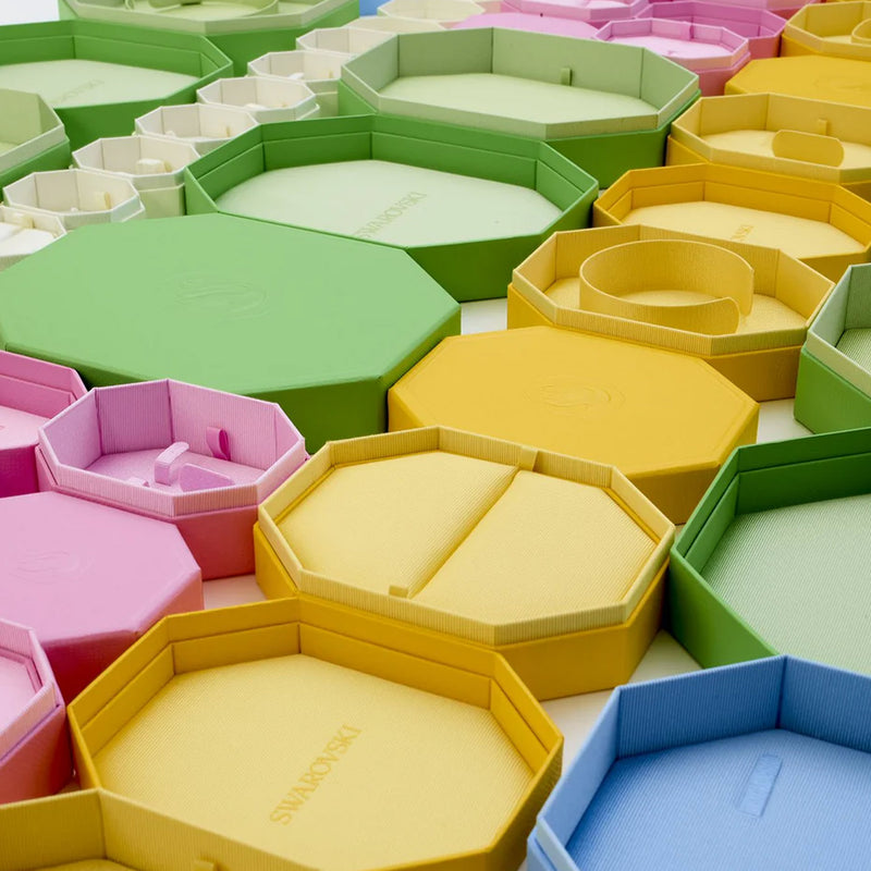 Swarovski Matrix Tennis bracelet, Round cut, Medium, White, Gold-tone plated