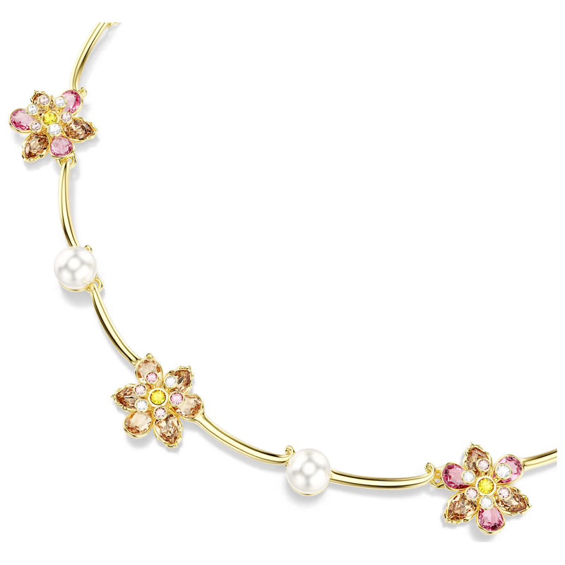 Swarovsli Idyllia necklace, Crystal pearl, Mixed cuts, Flower, Multicolored, Gold-tone plated
