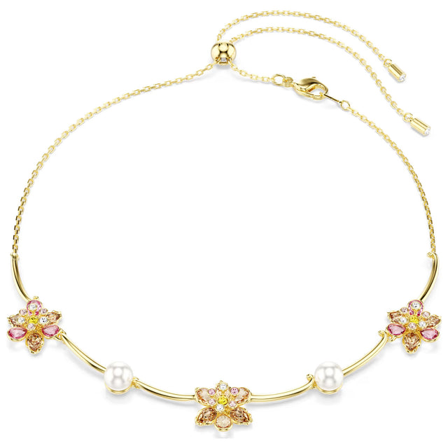 Swarovsli Idyllia necklace, Crystal pearl, Mixed cuts, Flower, Multicolored, Gold-tone plated