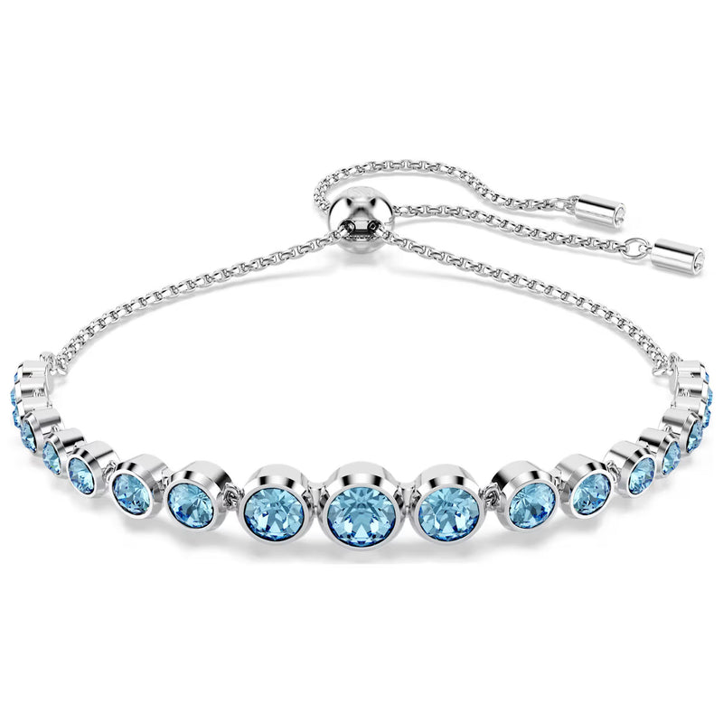 Swarovski Imber Tennis bracelet, Mixed round cuts, Blue, Rhodium plated