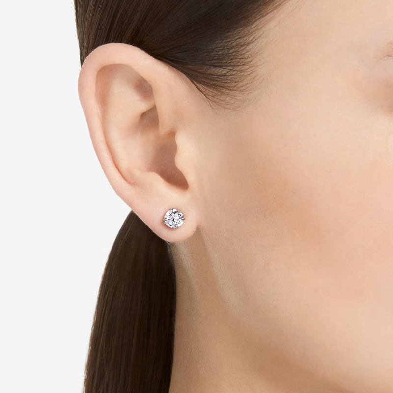 Swarovski Stilla stud earrings, Round cut, White, Rhodium plated