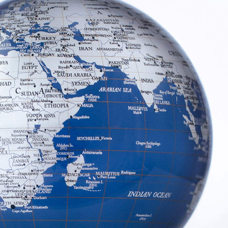 Blue and Silver Mova Globe 4.5 inch - Close up