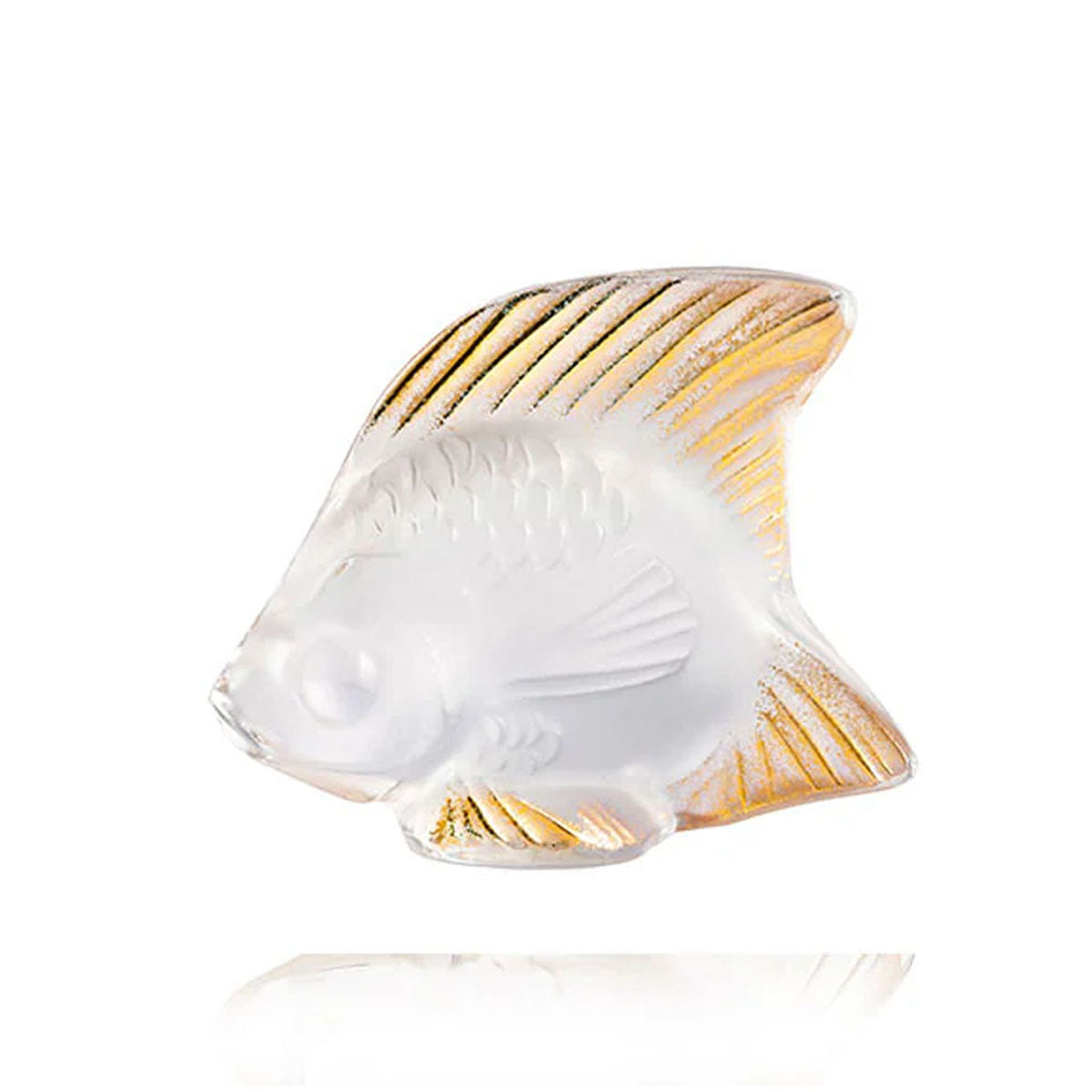 Lalique Crystal | Clear and Gold Stamped Fish Sculpture - David