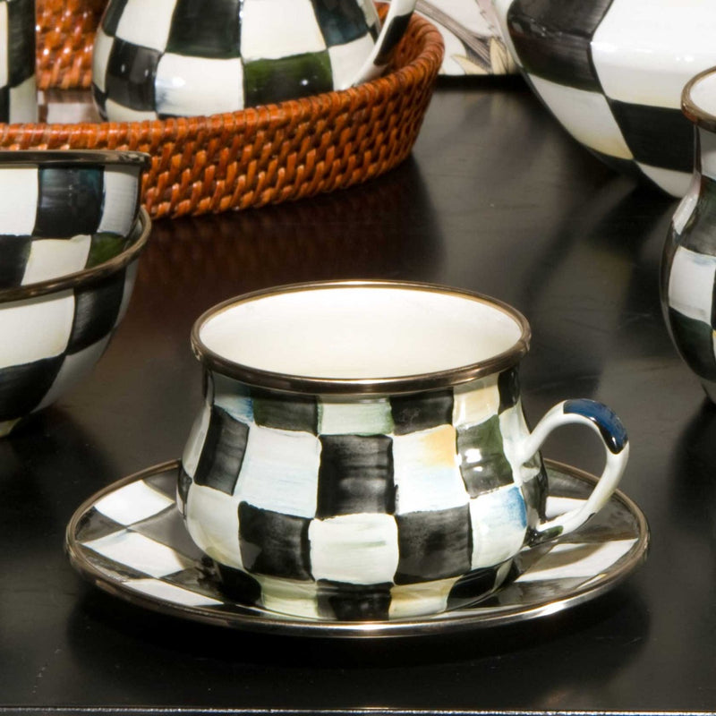 Mackenzie Childs Enamel Teacup in Courtly Check design