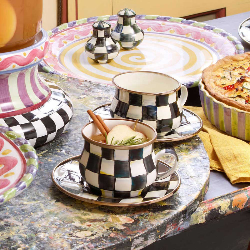 Mackenzie Childs Courtly Check Enamel Teacup