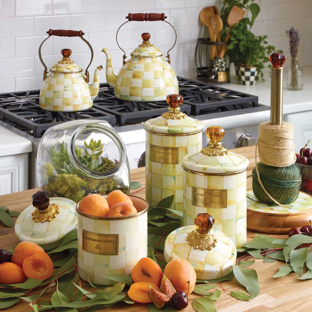 Mackenzie-Childs Parchment Check | Enamel Canister, Large - David