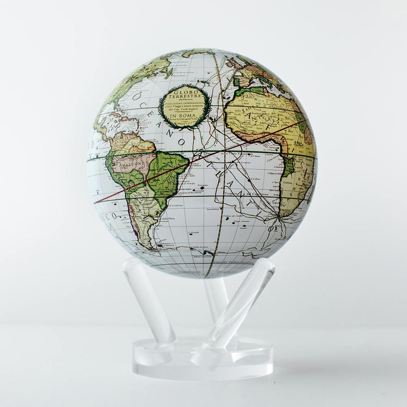 White Antique Terrestrial Mova Globe 6 inch