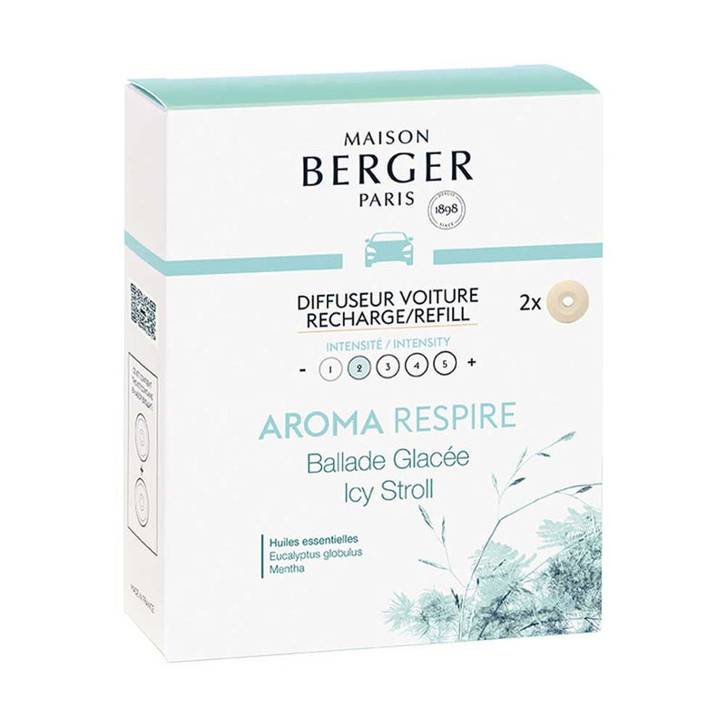 Maison Berger Aroma Respire Icy Stroll Breeze Car Diffuser Pack of 2 Ceramic Refills