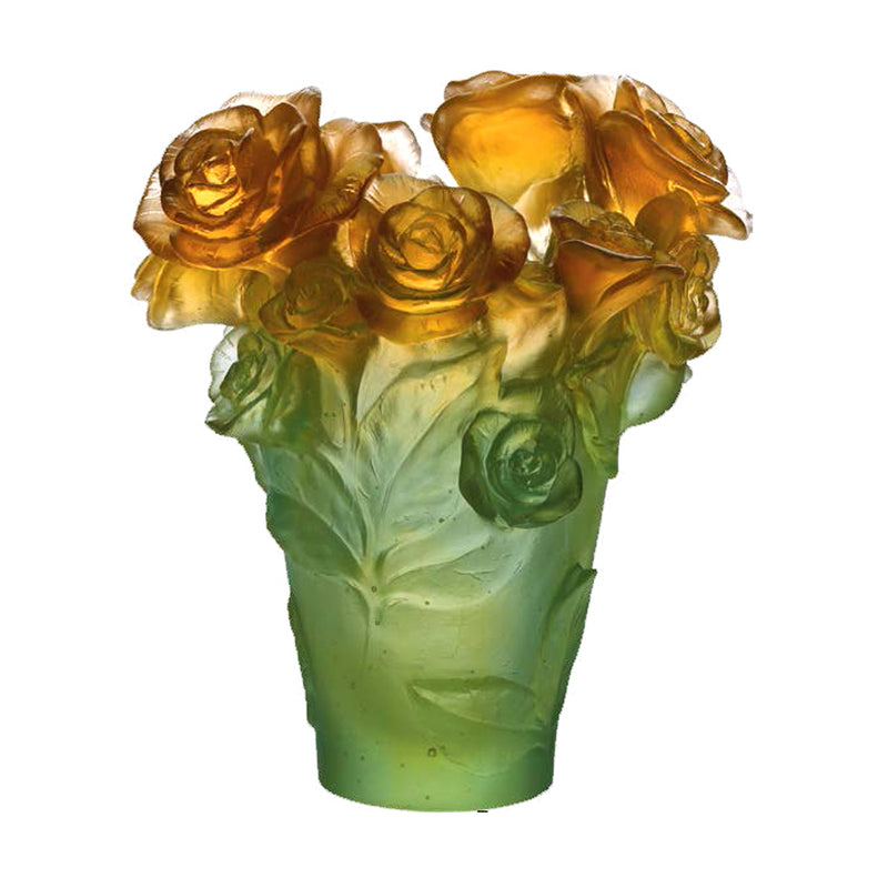 Daum Rose Passion Green & Orange Vase