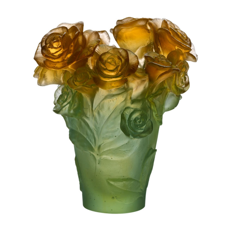 Daum Rose Passion Green & Orange Vase