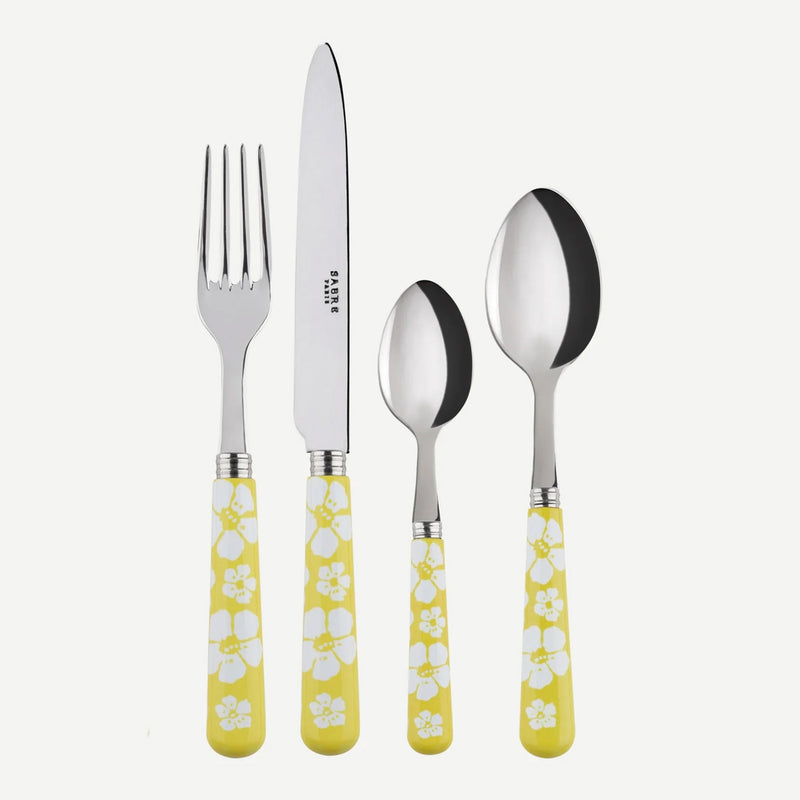 Sabre Daisy Hawaiian Flower Yellow 4 Pieces Cutlery Set, 033