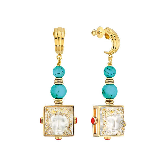 Lalique Arethuse Vermeil Earrings, Pin Clasp
