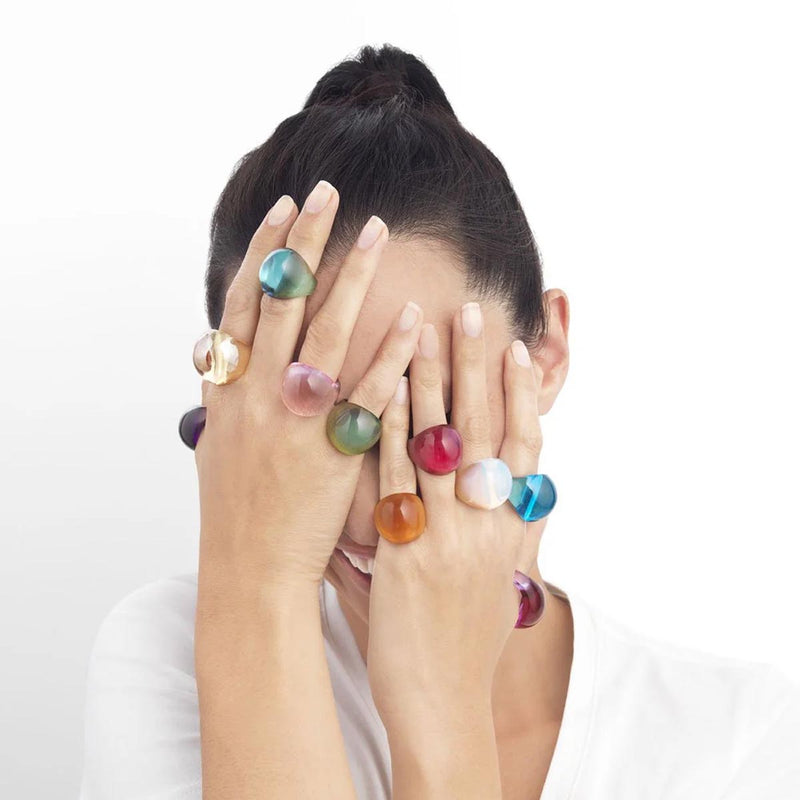 Lalique Cabochon Clear with Blue Patina Ring, Size 54