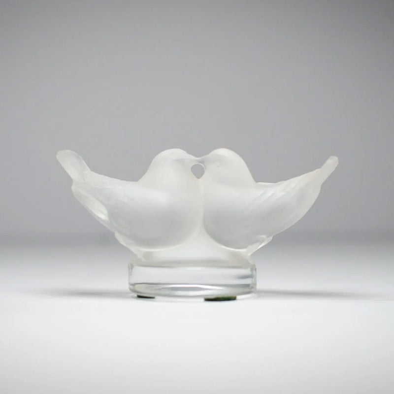 Small glass lovebirds figurine with two white birds perched together