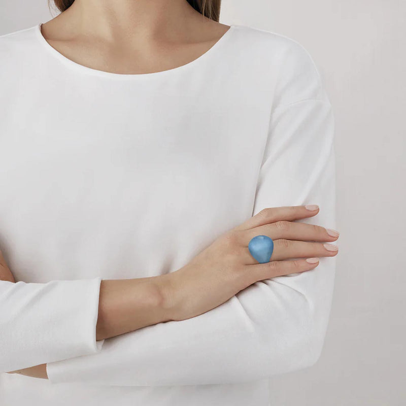 Lalique Cabochon Clear with Blue Patina Ring, Size 54