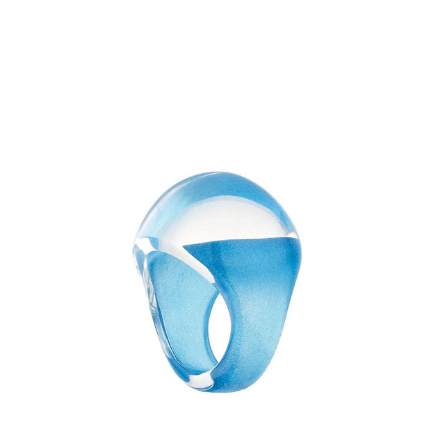 Lalique Cabochon Clear with Blue Patina Ring, Size 54