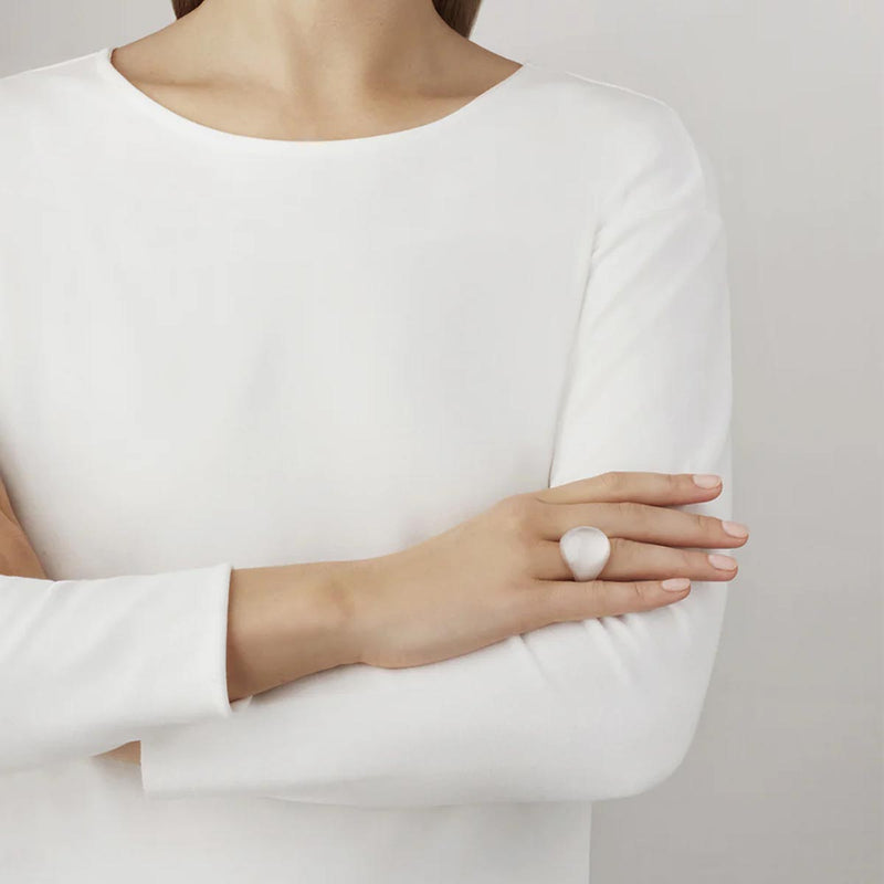 Lalique Cabochon Clear with White Patina Ring, Size 49