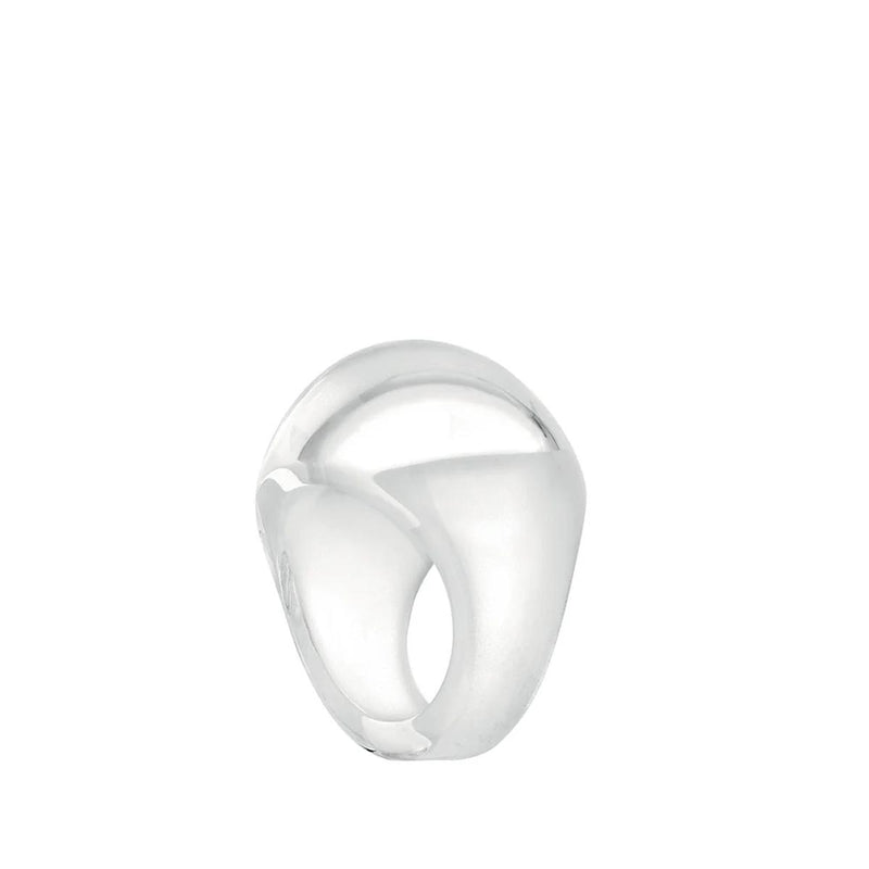 Lalique Cabochon Clear with White Patina Ring, Size 49