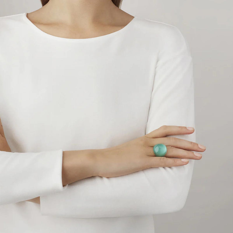 Lalique Cabochon Clear with Green Patina Ring, Size 53