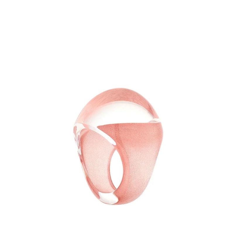 Lalique Cabochon Clear Pink Patina Ring, Size 54