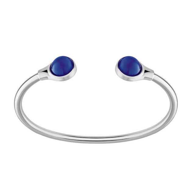 Lalique Cabochon Flexible Silver Bangle, Blue