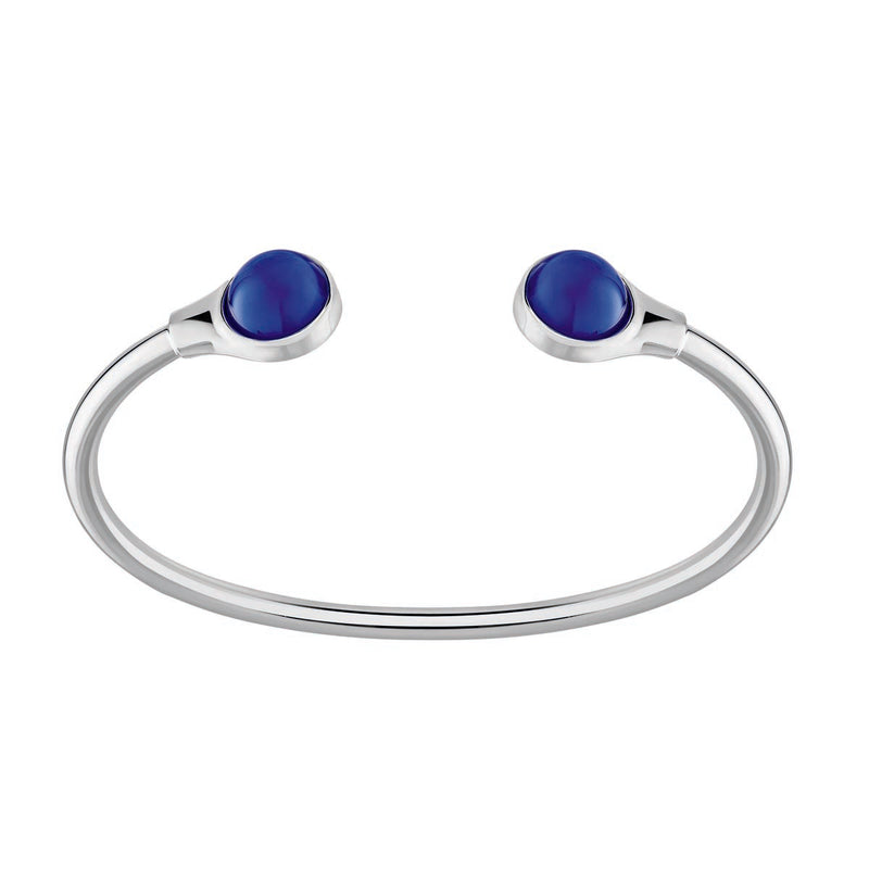 Lalique Cabochon Flexible Silver Bangle, Blue