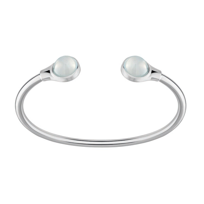 Lalique Cabochon Flexible Silver Bangle, Opalescent